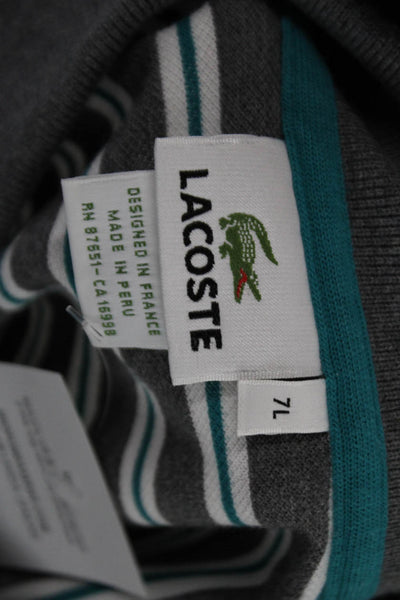 Lacoste Mens Cotton Striped Print Buttoned Short Sleeve Polo Top Gray Size 7L