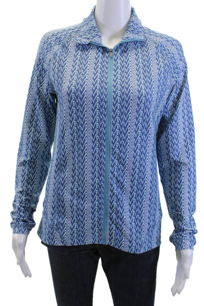 Peter Millar Unisex Windbreaker Jacket Blue Aztec Collared Zip Size S