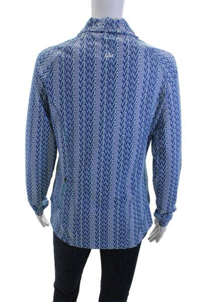 Peter Millar Unisex Windbreaker Jacket Blue Aztec Collared Zip Size S