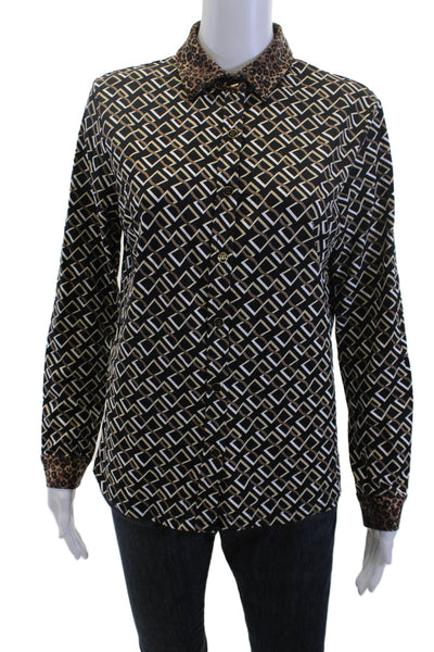 J. Mclaughlin Women Black Collared Longsleeve Button-Up Geometric Size M