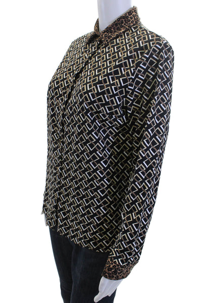 J. Mclaughlin Women Black Collared Longsleeve Button-Up Geometric Size M