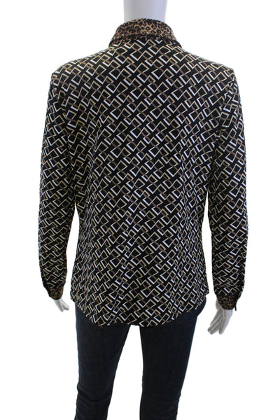 J. Mclaughlin Women Black Collared Longsleeve Button-Up Geometric Size M