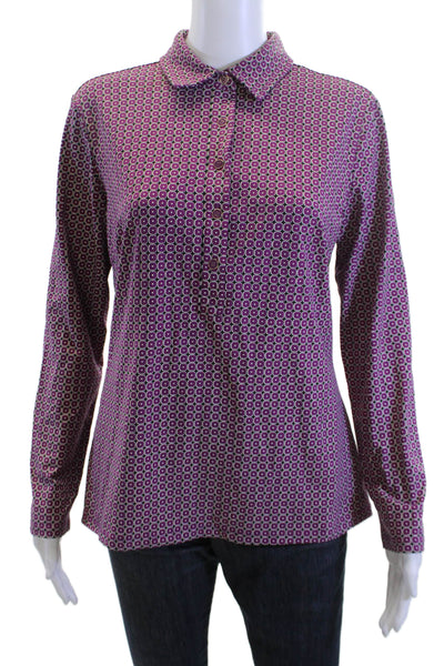 J. Mclaughlin Women Basic Button-Up Black Geometric Collared Long Sleeve Size M