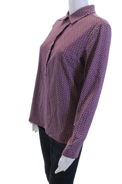 J. Mclaughlin Women Basic Button-Up Black Geometric Collared Long Sleeve Size M
