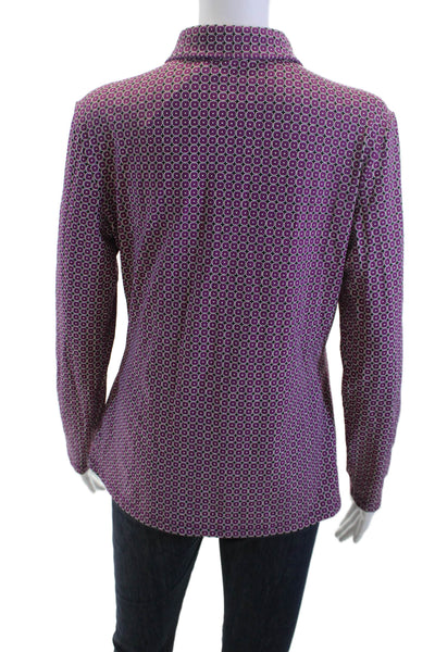 J. Mclaughlin Women Basic Button-Up Black Geometric Collared Long Sleeve Size M