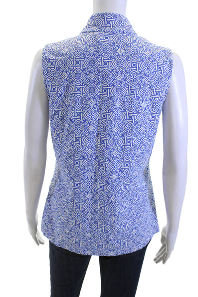 J. Mclaughlin Women Tunic Polo Aztec Mock Neck Sleeveless Blue Zip Size M