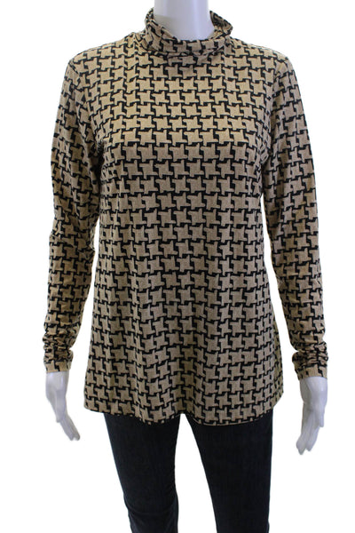 J. Mclaughlin Women Tunic Beige Geometric Mock Neck Long Sleeve Size M