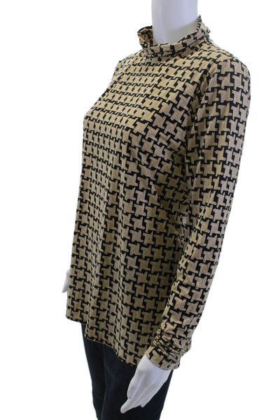 J. Mclaughlin Women Tunic Beige Geometric Mock Neck Long Sleeve Size M