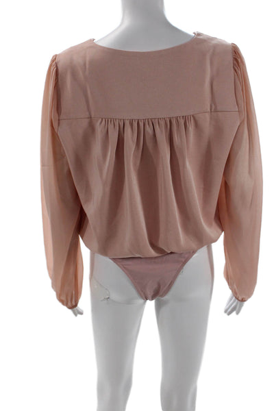 Adelyn Rae Women Bodysuit Long Sleeve V Neck Solid Pink Size M