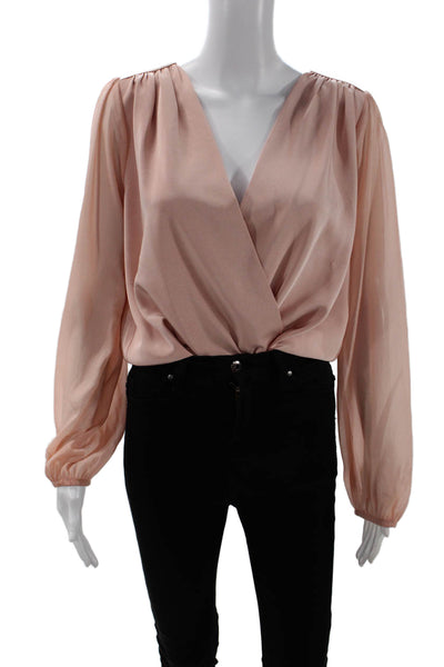 Adelyn Rae Women Bodysuit Long Sleeve V Neck Solid Pink Size M