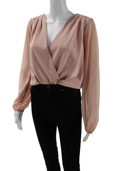 Adelyn Rae Women Bodysuit Long Sleeve V Neck Solid Pink Size M