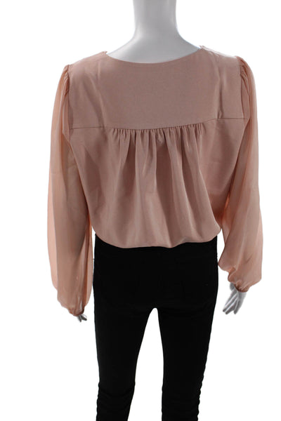 Adelyn Rae Women Bodysuit Long Sleeve V Neck Solid Pink Size M