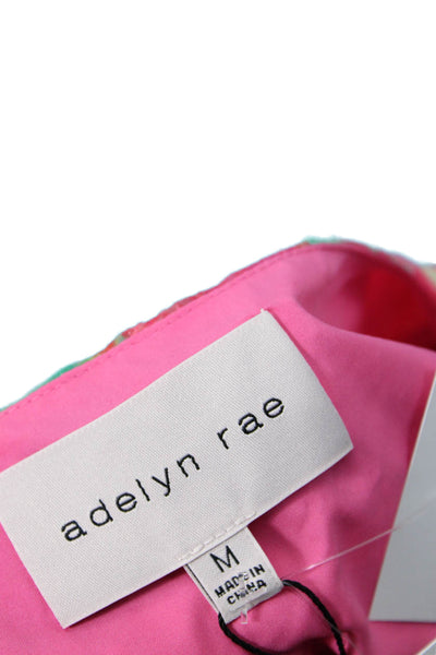 Adelyn Rae Women V-Neck Floral Pink Short Sleeve Blouse Polyester Size M