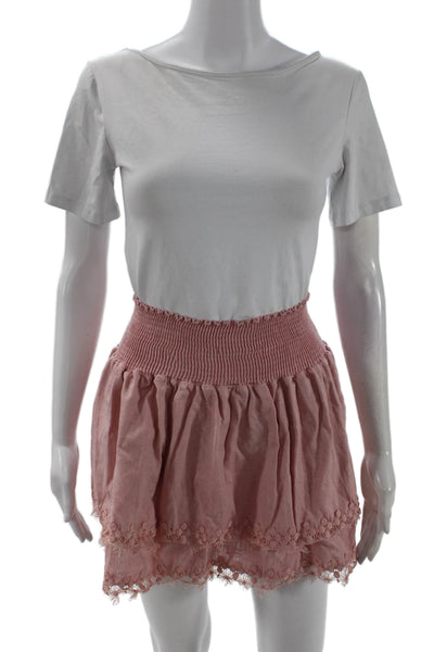 Peixoto, Womens Peasant Mini Skirt Pink 50% Linen 50% Cotton Size XS