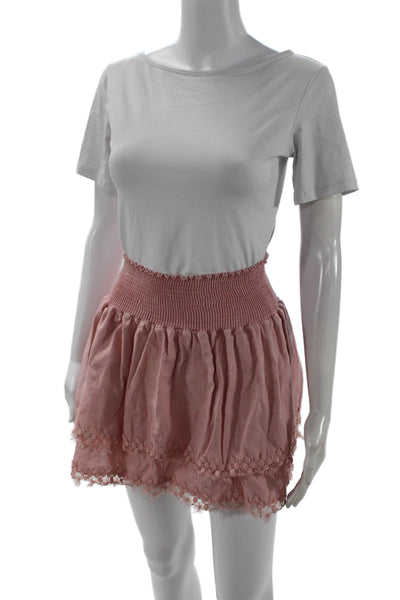 Peixoto, Womens Peasant Mini Skirt Pink 50% Linen 50% Cotton Size XS