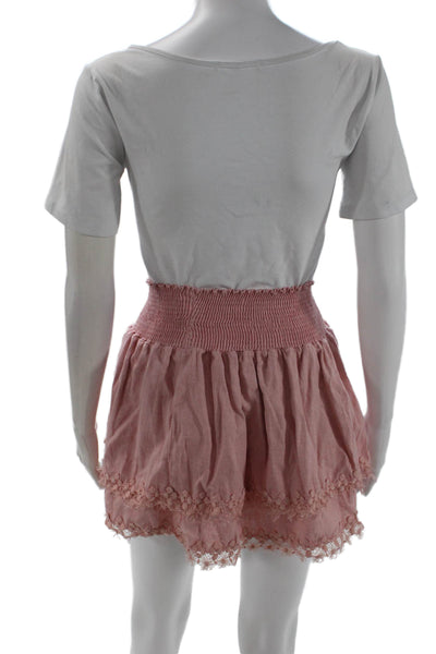 Peixoto, Womens Peasant Mini Skirt Pink 50% Linen 50% Cotton Size XS