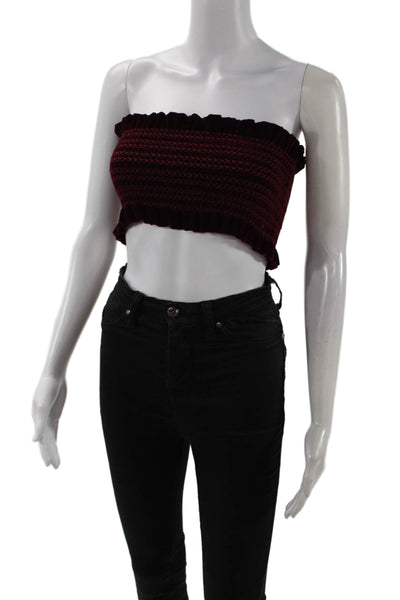 Petersyn Women Cropped Sleeveless Red Polyester Bohemian Top Size S