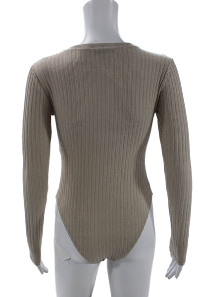 Zara Womens Beige Striped Basic Button-Up Long Sleeve Crew Neck Top Size S