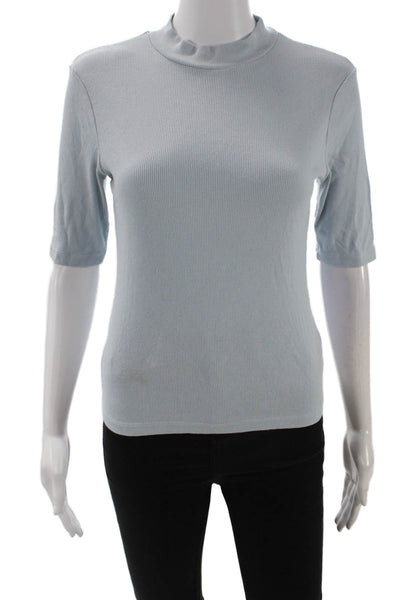 Stateside Women Light Blue Mock Neck Basic T-Shirt Short Sleeve Size S