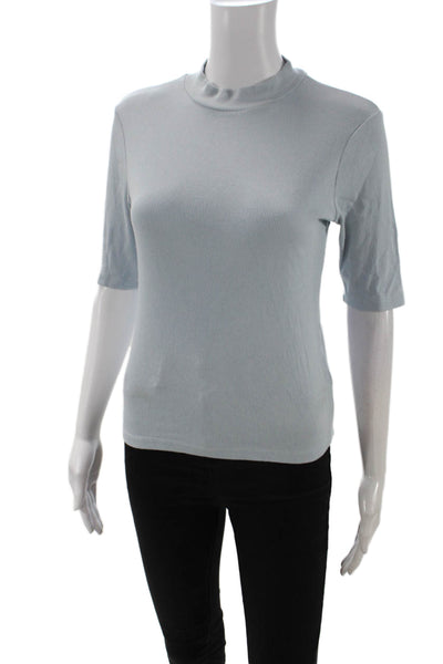 Stateside Women Light Blue Mock Neck Basic T-Shirt Short Sleeve Size S
