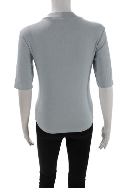 Stateside Women Light Blue Mock Neck Basic T-Shirt Short Sleeve Size S
