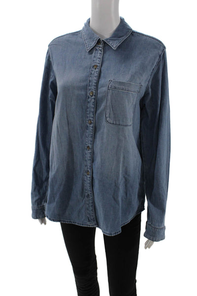 Universal Thread, Womens Basic Collared Button-Up Top Blue Long Sleeve Size S