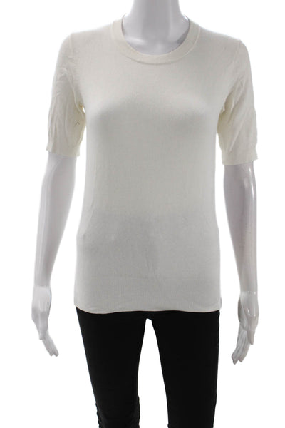 Zara Knit Women Basic T-Shirt White Crew Neck Short Sleeve Size S