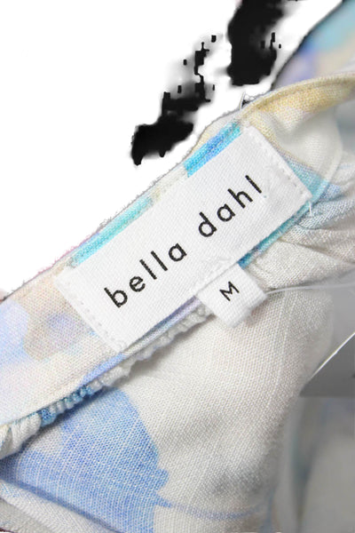 Bella Dahl Women Blue Floral Button-Up Blouse Long Sleeve Round Neck Size M