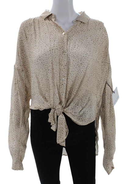 Bella Dahl Womens Bohemian Animal Print Collared Button-Up Blouse Beige Size M
