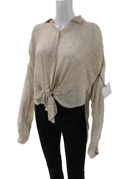 Bella Dahl Womens Bohemian Animal Print Collared Button-Up Blouse Beige Size M