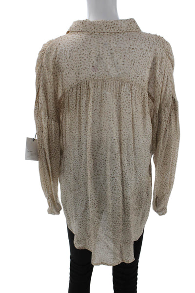 Bella Dahl Womens Bohemian Animal Print Collared Button-Up Blouse Beige Size M