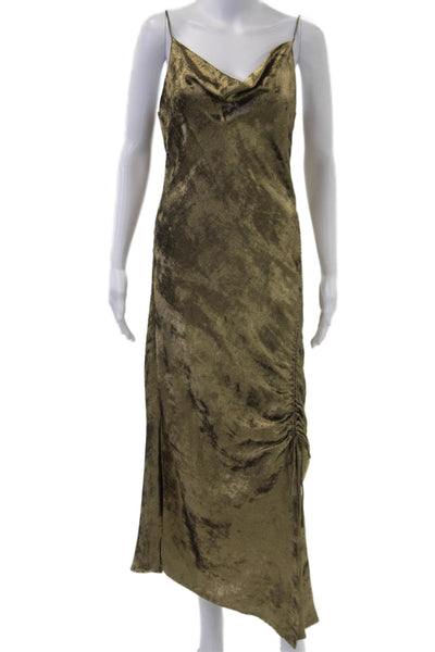 Zara Women Slip Dress Brown Midi Sleeveless Polyester Blend Size S