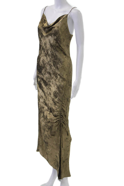 Zara Women Slip Dress Brown Midi Sleeveless Polyester Blend Size S