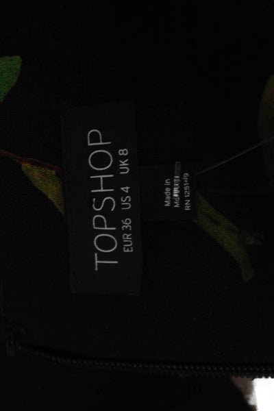 Topshop Women A-Line Mini Dress Black Floral Vneck Long-Sleeve Size 4