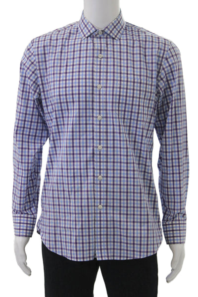 J Crew Mens Cotton Plaid Long Sleeve Button-Down Shirt Blue Size M