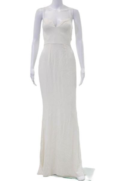 Zuhair Murad Women White Sheath Slip Dress V-Neck Long Sleeveless Size 4