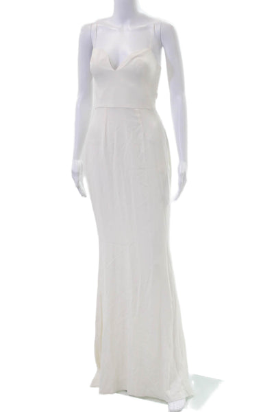 Zuhair Murad Women White Sheath Slip Dress V-Neck Long Sleeveless Size 4