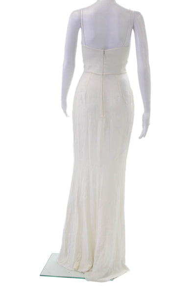 Zuhair Murad Women White Sheath Slip Dress V-Neck Long Sleeveless Size 4