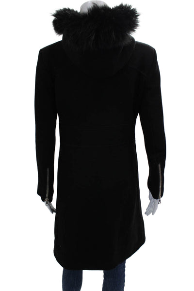 Andrew Marc Women Overcoat Black Virgin Wool Nylon High Neck Zip Size 6