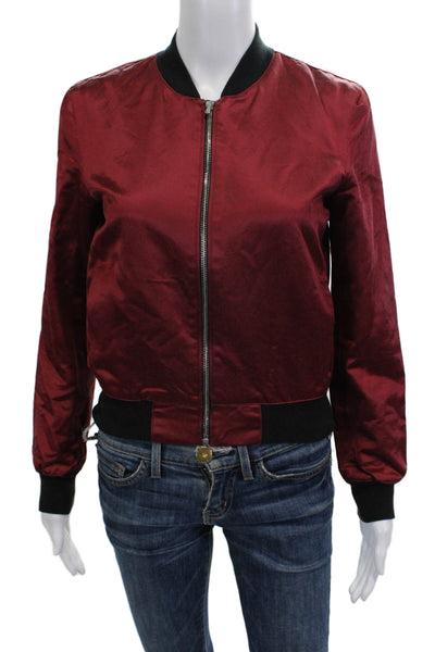 3x1 NYC Womens Bomber Jacket Red Crew Neck Zip Size XS