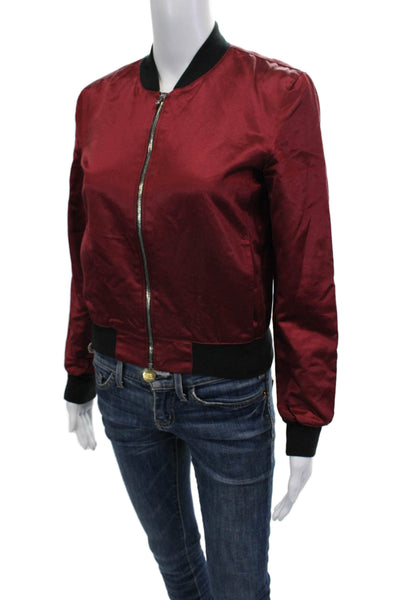 3x1 NYC Womens Bomber Jacket Red Crew Neck Zip Size XS