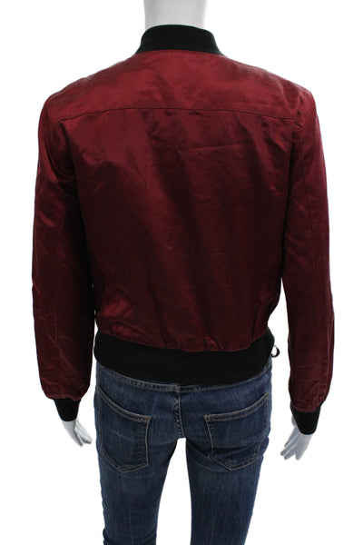 3x1 NYC Womens Bomber Jacket Red Crew Neck Zip Size XS