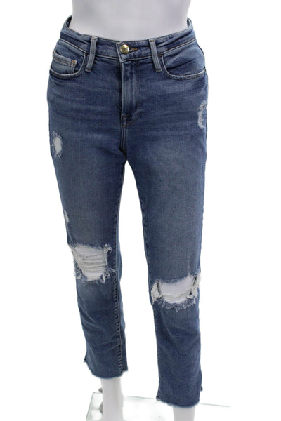 Frame Women Cropped Straight Jeans Blue High-Rise 27in Inseam Size 26