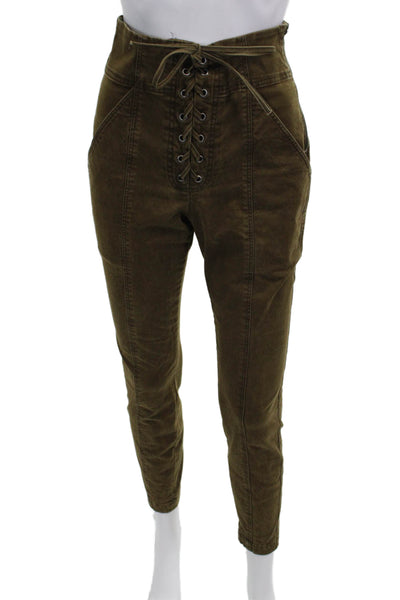 A.L.C. Women Cropped Ankle Pants Brown Drawstring Cotton Blend Size 2