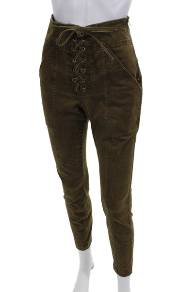 A.L.C. Women Cropped Ankle Pants Brown Drawstring Cotton Blend Size 2