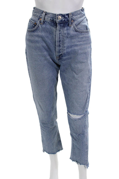 Agolde Womens Cropped Mom Jeans Blue 100% Cotton Mid Rise Size 25