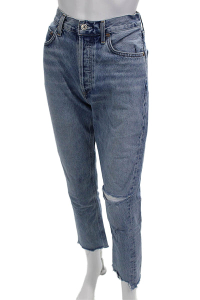 Agolde Womens Cropped Mom Jeans Blue 100% Cotton Mid Rise Size 25