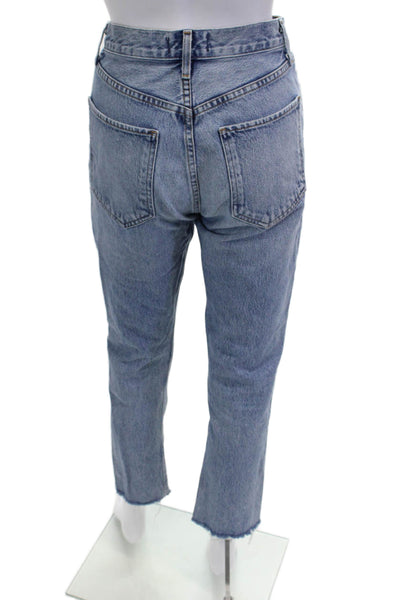 Agolde Womens Cropped Mom Jeans Blue 100% Cotton Mid Rise Size 25