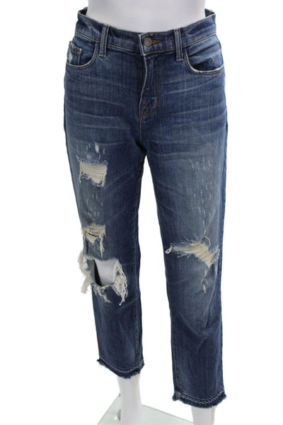 J Brand Womens Dark Blue Cropped Boyfriend Jeans Mid Rise Size 25