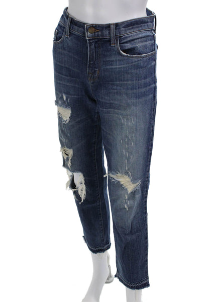 J Brand Womens Dark Blue Cropped Boyfriend Jeans Mid Rise Size 25